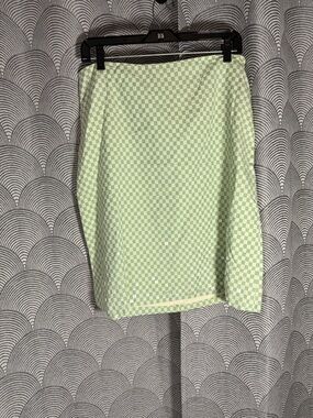 Tahari Light Green Checkered Skirt with Bead Embellishment